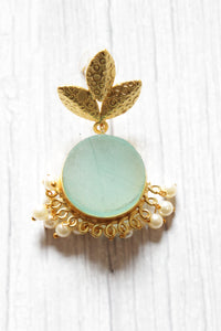 Celeste Blue Natural Gemstone Embedded Gold Plated Brass Dangler Earrings