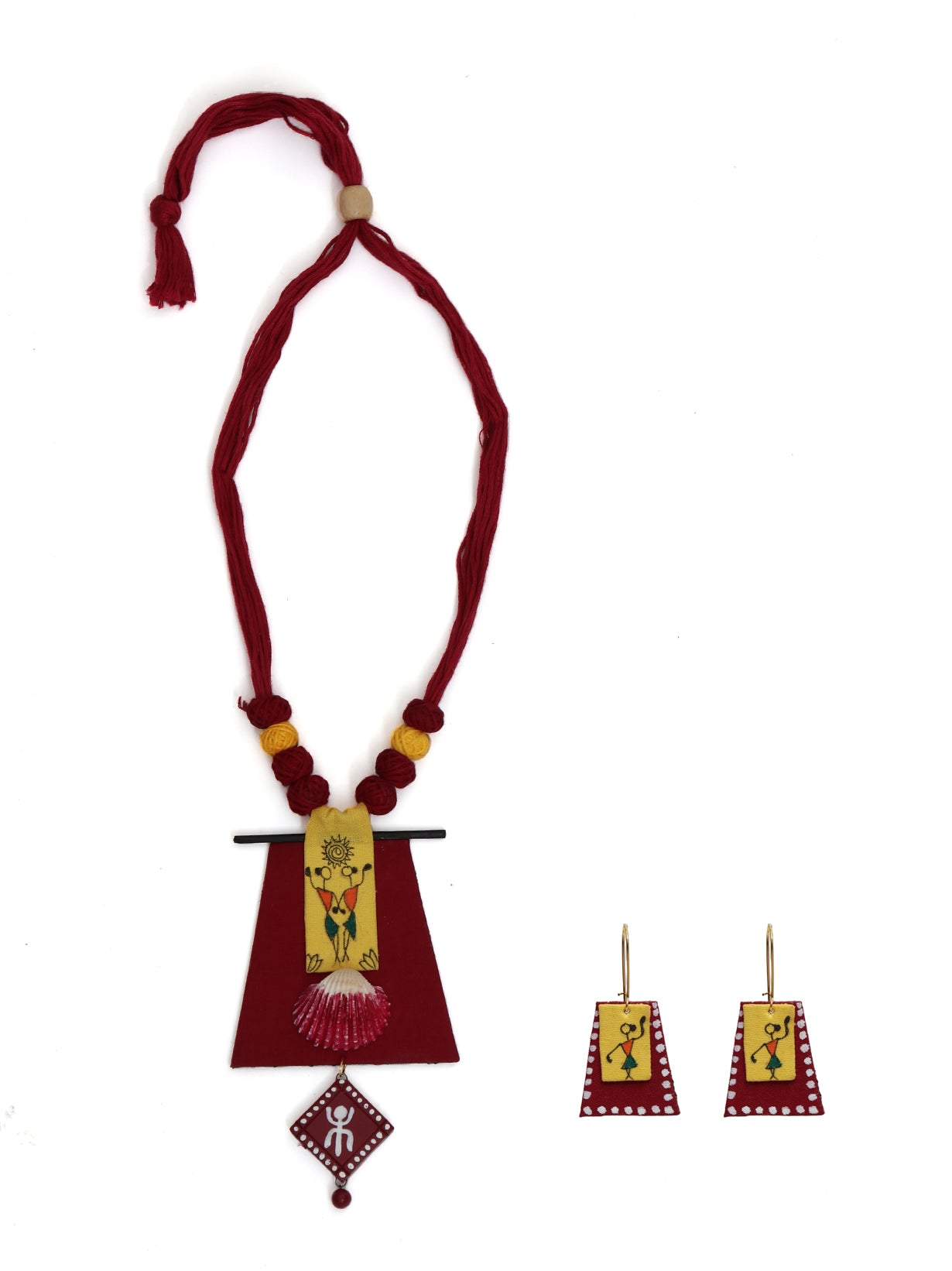 Red Tribal Fabric Necklace set