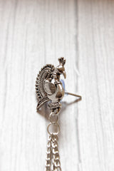 Stringed Long Chain Silver Finish Dangler Jhumka Earrings