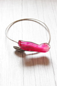 Pink Natural Glass Stone Embedded Silver Finish Adjustable Bracelet