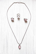 Load image into Gallery viewer, Pink Natural Stone Embedded Silver Finish Necklace Set with Ring
