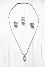 Load image into Gallery viewer, Pink Natural Stone Embedded Silver Finish Necklace Set with Ring
