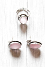 Load image into Gallery viewer, Pink Natural Stone Embedded Silver Finish Necklace Set with Ring
