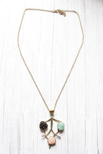 Load image into Gallery viewer, Pink, Blue and Black Natural Sugar Druzy Gemstones Embedded Silver Finish Warrior Necklace
