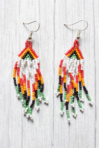 Red, White & Multi-Color Handcrafted Beaded Necklace Set with Dangler Earrings