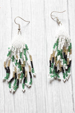 Load image into Gallery viewer, Elegant Green and White Handcrafted Beaded Necklace Set with Dangler Earrings
