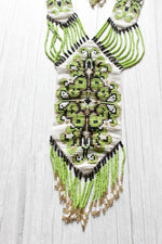 Load image into Gallery viewer, Green and White Elaborate Handcrafted Beaded Necklace Set with Dangler Earrings
