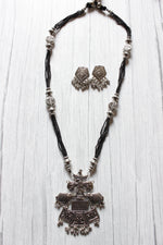 Load image into Gallery viewer, Stringed Black Beads Elephant Motif Pendant Long Necklace Set
