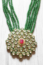 Load image into Gallery viewer, Sea Green Natural Glass Beads Stringed Kundan Long Necklace Set

