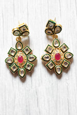 Load image into Gallery viewer, Sea Green Natural Glass Beads Stringed Kundan Long Necklace Set
