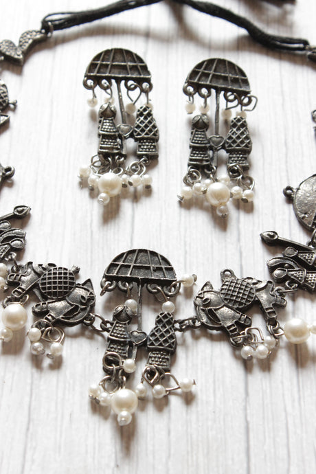 Bridal Palki Motif Oxidised Finish Choker Necklace Set