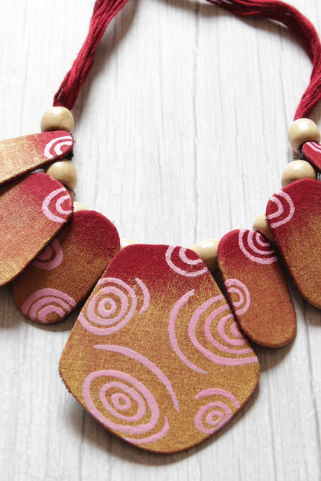 Handmade Fabric and Wooden Beads Necklace Set