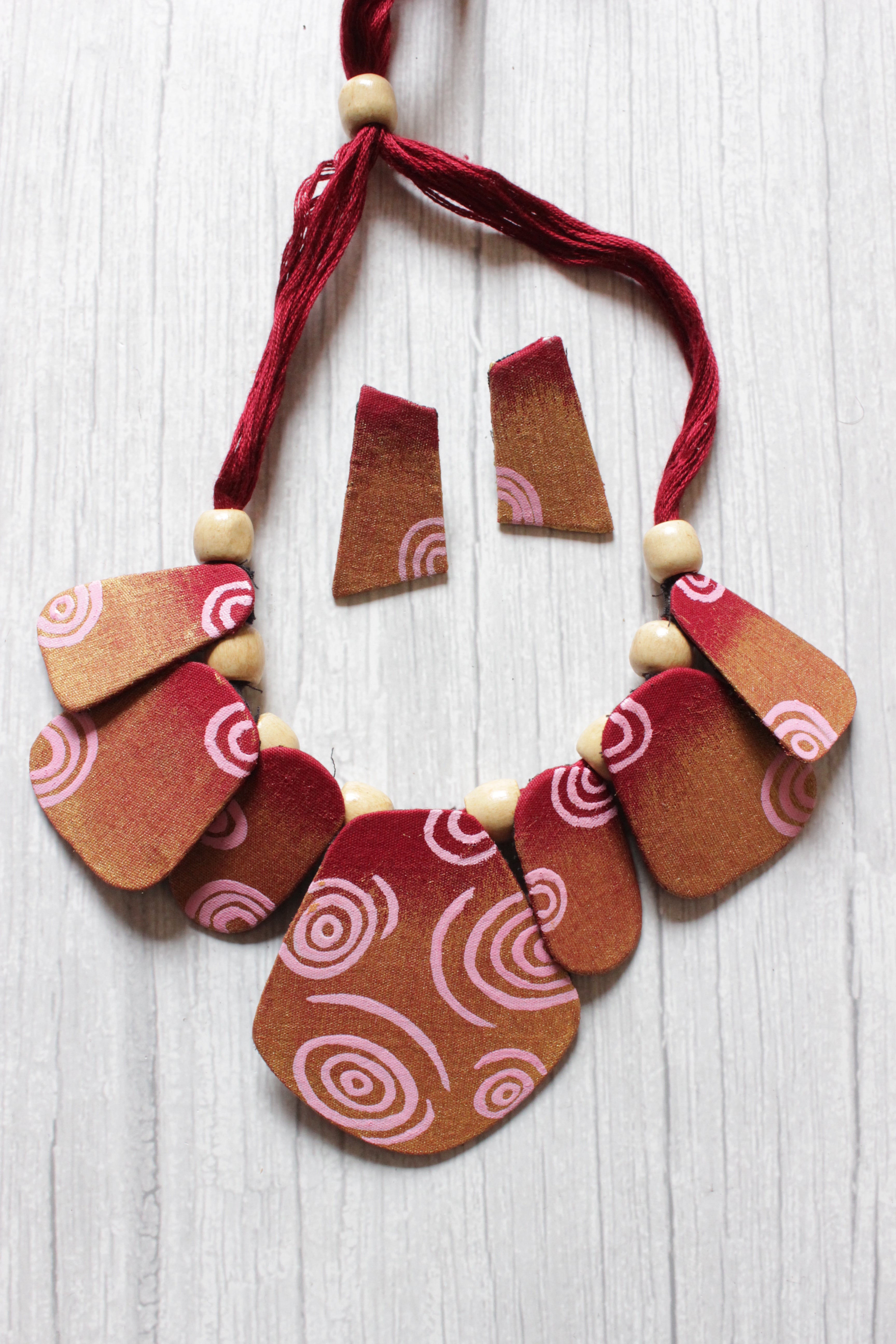 Handmade Fabric and Wooden Beads Necklace Set