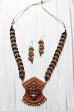 Load image into Gallery viewer, Handcrafted Red, Golden and Black Religious Motif Terracotta Clay Necklace Set
