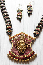 Load image into Gallery viewer, Handcrafted Red, Golden and Black Religious Motif Terracotta Clay Necklace Set
