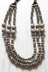 Oxidised Finish 3 Layer Necklace with Adjustable Thread Closure