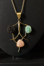 Load image into Gallery viewer, Pink, Blue and Black Natural Sugar Druzy Gemstones Embedded Silver Finish Warrior Necklace
