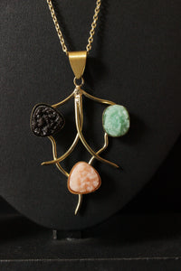 Pink, Blue and Black Natural Sugar Druzy Gemstones Embedded Silver Finish Warrior Necklace