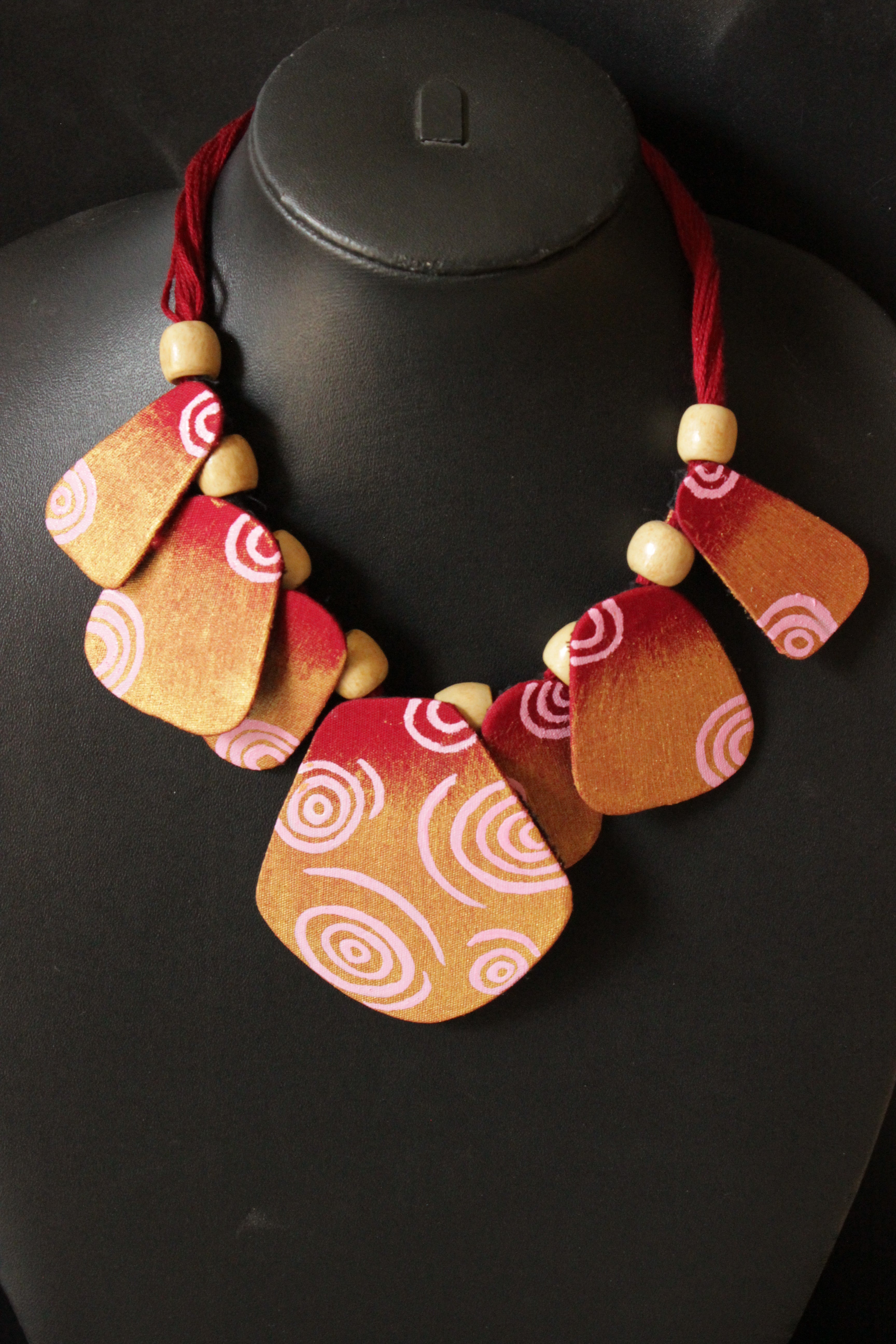 Handmade Fabric and Wooden Beads Necklace Set