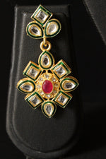 Load image into Gallery viewer, Sea Green Natural Glass Beads Stringed Kundan Long Necklace Set
