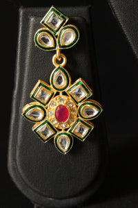 Sea Green Natural Glass Beads Stringed Kundan Long Necklace Set