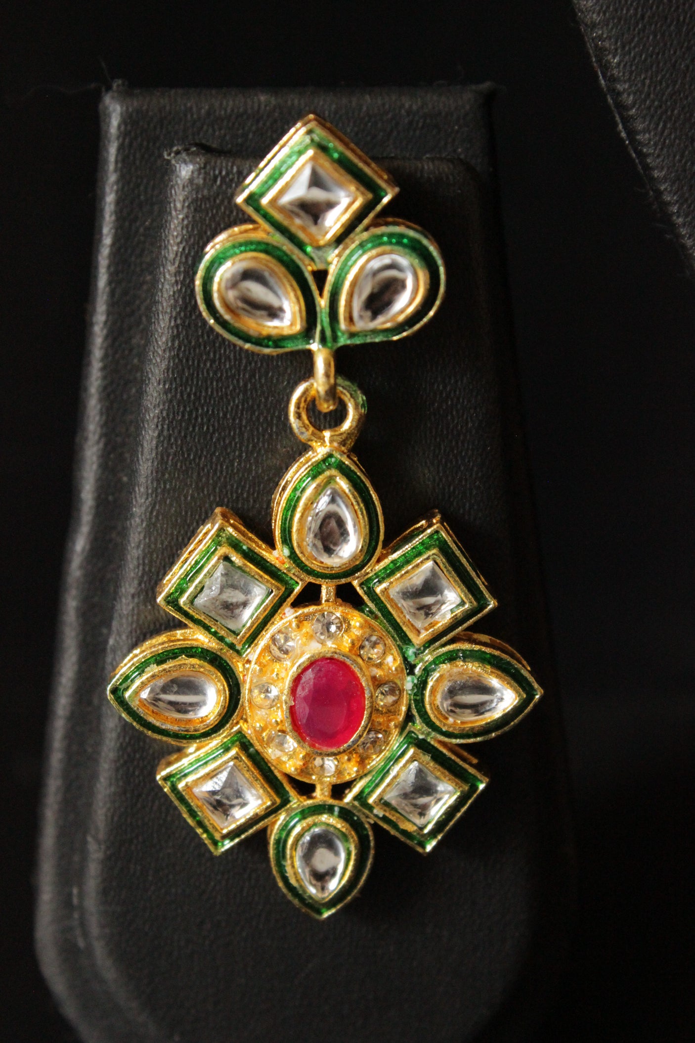 Red Natural Glass Beads Stringed Kundan Long Necklace Set