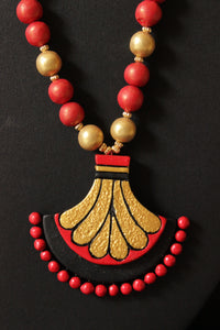 Handcrafted Red and Golden Beads Terracotta Clay Necklace Set