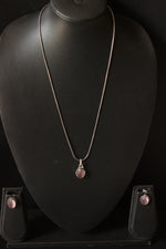 Load image into Gallery viewer, Pink Natural Stone Embedded Silver Finish Necklace Set with Ring
