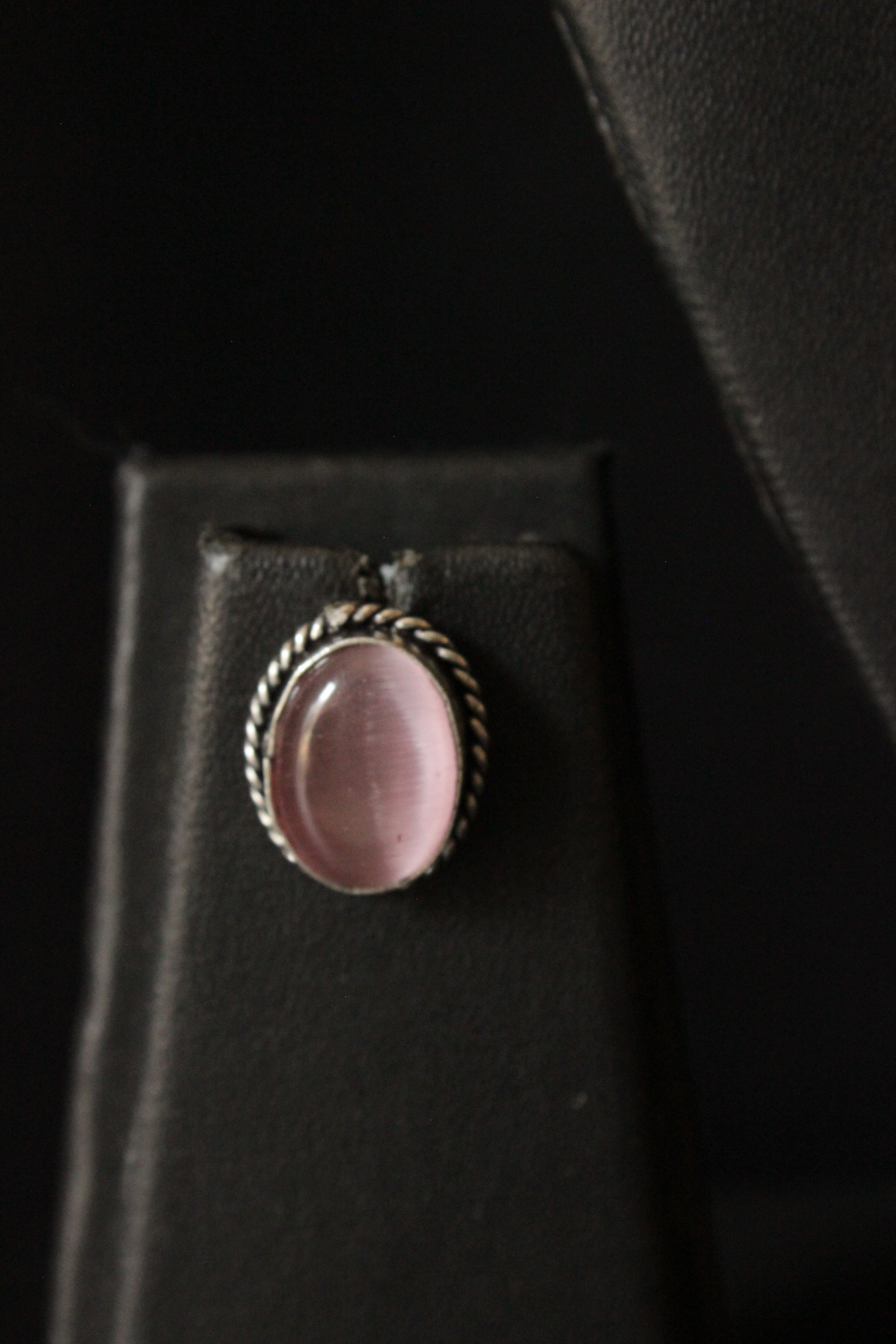 Pink Natural Stone Embedded Silver Finish Necklace Set with Ring
