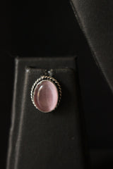 Pink Natural Stone Embedded Silver Finish Necklace Set with Ring
