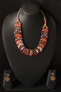 Handcrafted Multi-Color Tribal Motifs Terracotta Clay Adjustable Length Choker Necklace Set