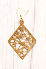 Load image into Gallery viewer, Brass Finish Abstract Jaali Pattern Rhombus Earrings
