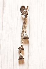 Load image into Gallery viewer, Peacock Motif 3 Metal Chain Strings Silver Finish Dangler Earrings
