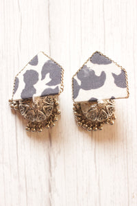 White and Indigo Fabric Dangler Jhumka Earrings