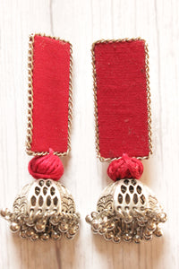 Red Woven Fabric Long Dangler Jhumka Earrings