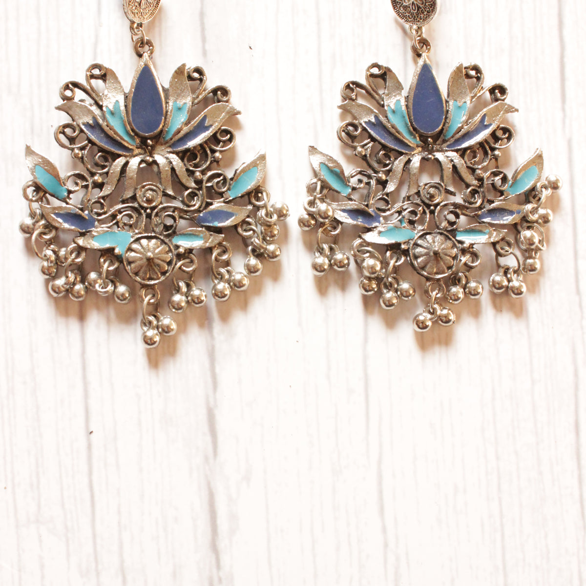 Lotus Shape Shades of Blue Metal Dangler Earrings – A Local Tribe