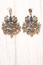 Load image into Gallery viewer, Lotus Shape Shades of Blue Metal Dangler Earrings

