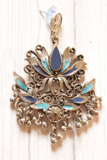 Load image into Gallery viewer, Lotus Shape Shades of Blue Metal Dangler Earrings
