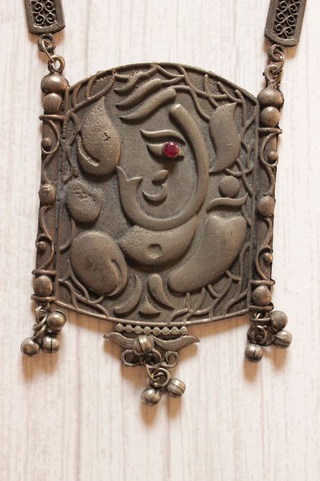 Ganesha Motif Premium Oxidised Finish Long Chain Necklace Set