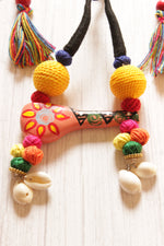 Load image into Gallery viewer, Hand Painted Sitar Pendant Necklace Set embellished with Fabric Beads and Shells
