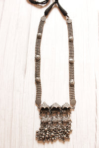 Elephant Palki Motif Oxidised Finish Long Adjustable Necklace