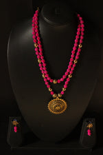 Load image into Gallery viewer, Handmade Pink Fabric Beads Antique Gold Finish Necklace Set
