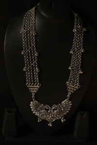 Peacock Motif Statement Pendant Silver Finish Long Necklace