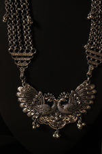 Load image into Gallery viewer, Peacock Motif Statement Pendant Silver Finish Long Necklace
