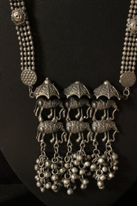 Elephant Palki Motif Oxidised Finish Long Adjustable Necklace