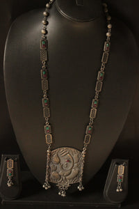 Ganesha Motif Premium Oxidised Finish Long Chain Necklace Set