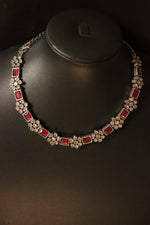 Load image into Gallery viewer, Pink Glass Stones Embedded Petite Silver Finish Necklace Set

