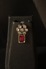 Pink Glass Stones Embedded Petite Silver Finish Necklace Set
