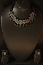 Load image into Gallery viewer, Oxidised Finish Ghungroo Beads Embellished Adjustable Thread Choker Necklace Set
