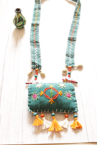 Turquoise Handcrafted Kantha Work Collar Necklace Accentuated with Wooden Parrots